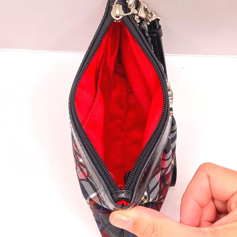 Coach Poppy Tartan Plaid Wristlet Red Black Signature C Pouch Clutch Y2K Vintage